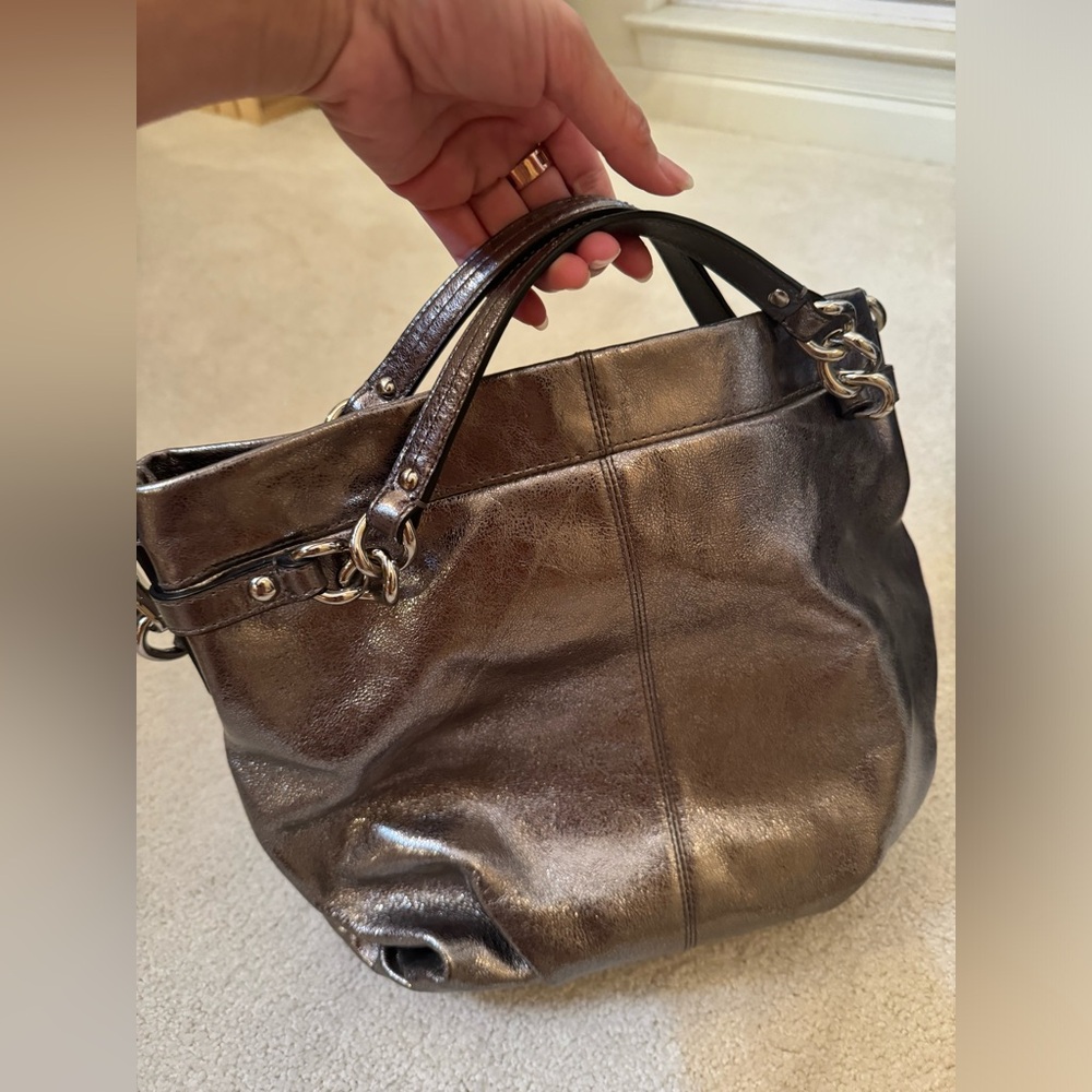 Coach Brooke Convertible Pewter Silver Metallic Shoulder Bag like new - Picture 15 of 16